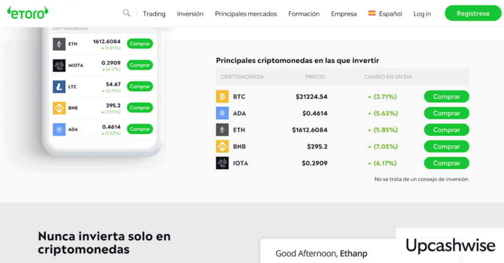 Plataforma de compra de criptomonedas de eToro