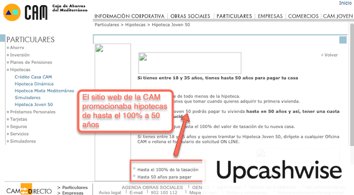 Captura del sitio web de la CAM