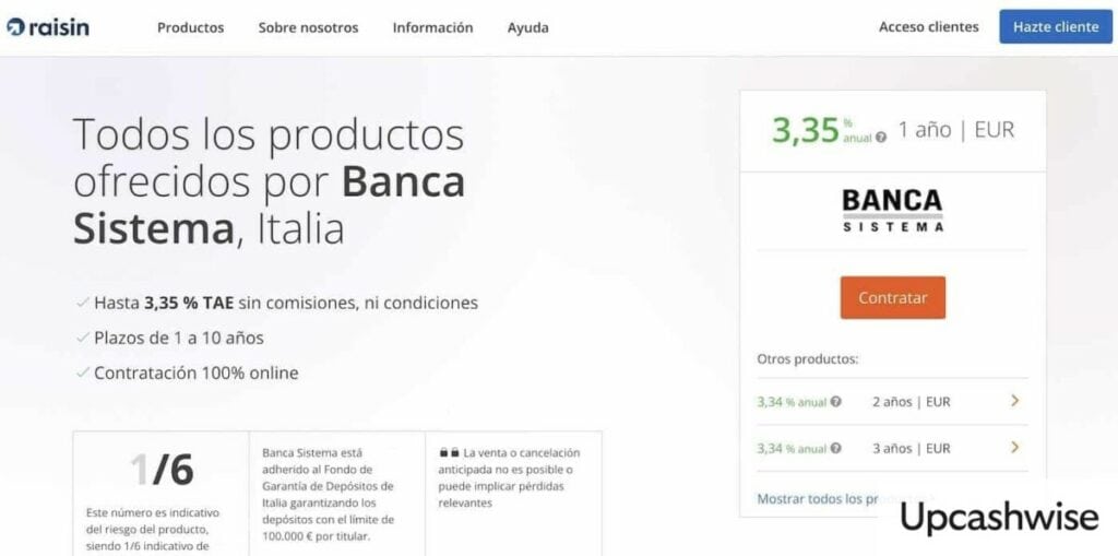 Depósito bancario de Banca Sistema vía Raisin