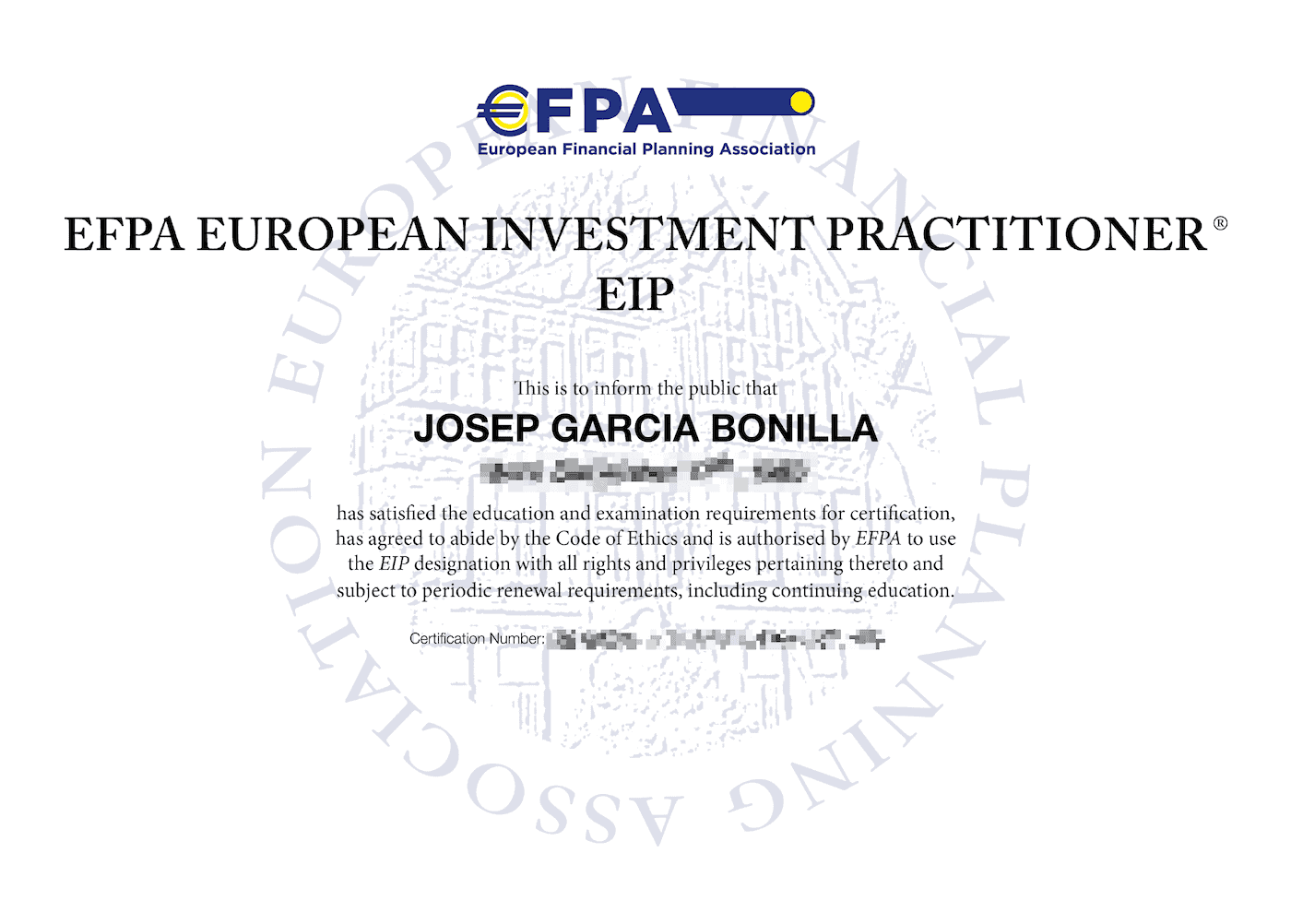 Josep EFPA Certificate Financial Advisor at Upskillwise