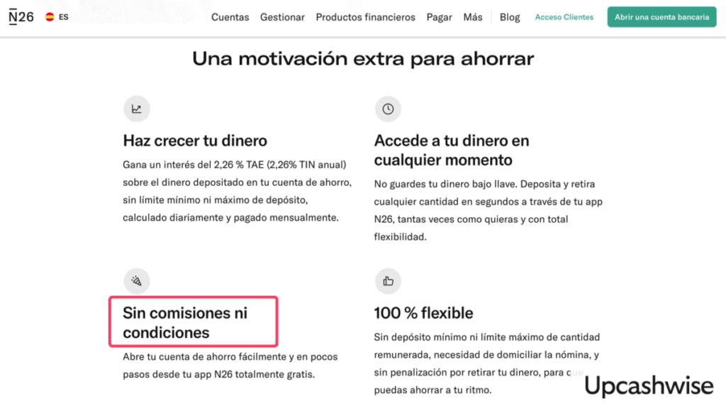 Ejemplo de cuenta remunerada de N26 sin comisiones
