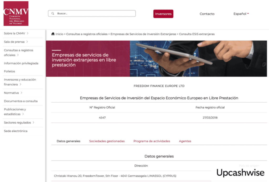 Registro de Freedom24 con la CNMV